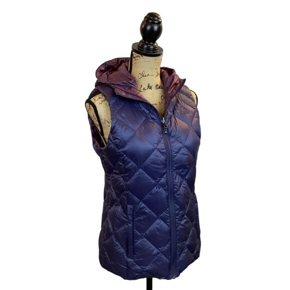 Womens Down Quilted Puffer Vest With Removable Hood Reversible Lightweight Small - Picture 5 of 16